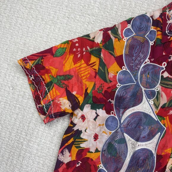 Urban Renewal Remnants Upcycled Panel Embroidery Cabana Shirt Floral AOP Sz S - Picture 3 of 16
